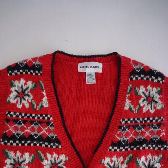 Vintage Alfred Dunner Red Holiday Knit Vest Snowflake Scottie Dog Grandmacore L - Picture 7 of 7